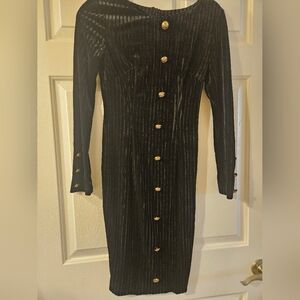Elegant Black Velvet Dress with Gold Buttons